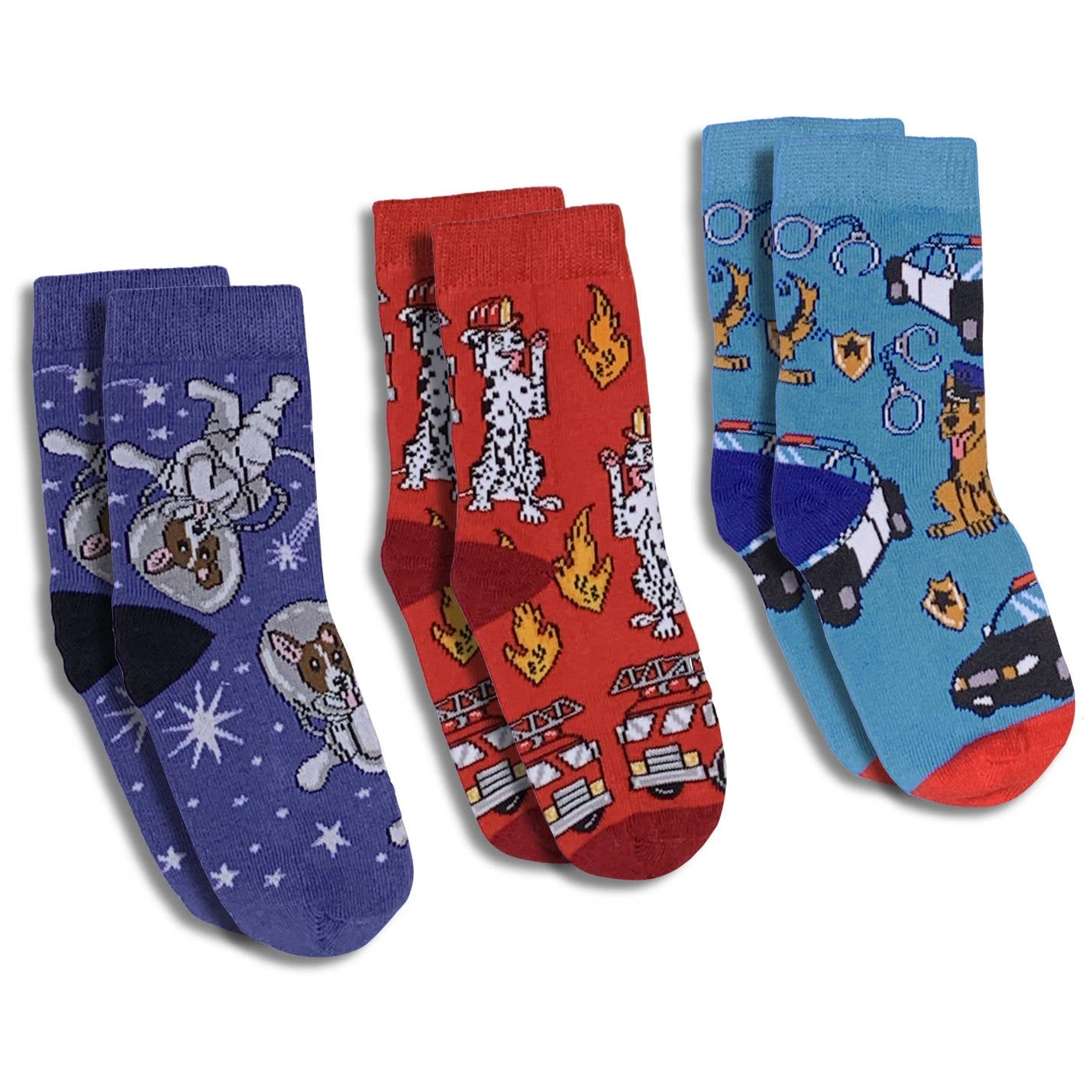 Astronaut, Fire Fighter And Police Dogs Kids Socks 1 Astronaut, Fire Fighter And Police Dogs Kids Socks