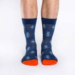 Men's Navy Robot Socks 3 Men's Navy Robot Socks -Good Luck Sock Store 1185 Good Luck Sock Navy Robots Crew Socks v2