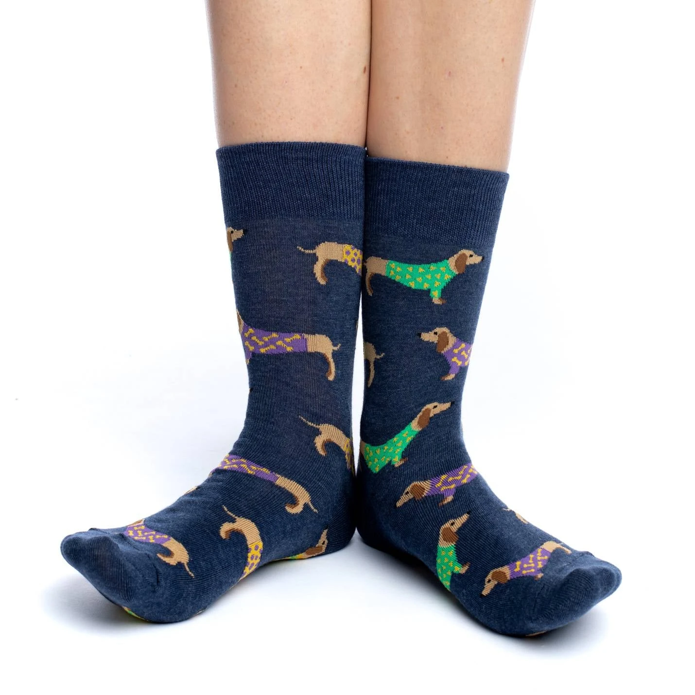 Women's Blue Wiener Dog Socks 2 Women's Blue Wiener Dog Socks - Image 2