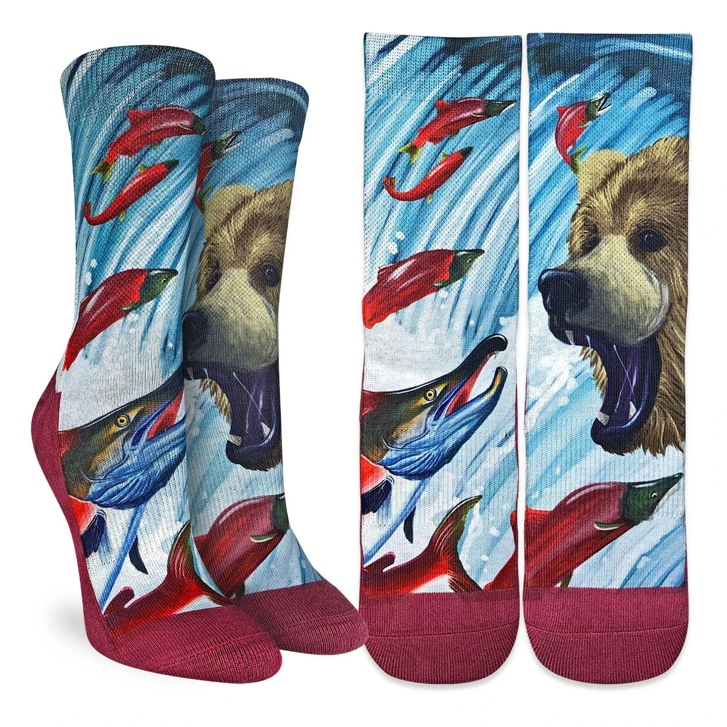 Women's Grizzly Bear & Sockeye Salmon Socks 1 Women's Grizzly Bear & Sockeye Salmon Socks