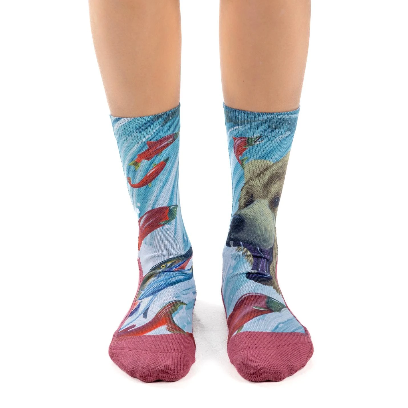Women's Grizzly Bear & Sockeye Salmon Socks 2 Women's Grizzly Bear & Sockeye Salmon Socks - Image 2