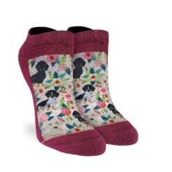 Women's Floral Dachshunds Ankle Socks